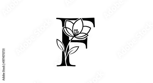 Black letter F with flower design.