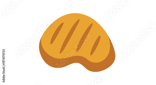A cartoonish depiction of a breaded food item, possibly a patty or nugget. It's brown and golden, with surface grill marks and a simple outline