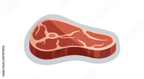 A stylized illustration depicting a thick cut of meat, likely a steak, with a marbled texture and a bone-like circular shape