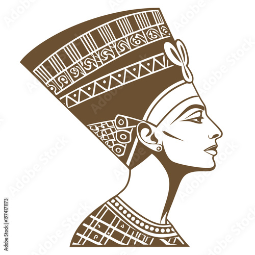 Egyptian Queen Nefertiti Silhouette Vector Hieroglyphic Pattern for History Museum Design