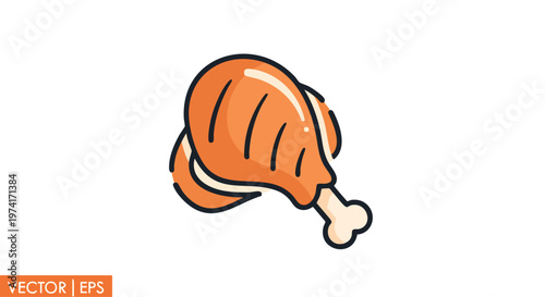 A cartoon illustration of a single cooked, crispy drumstick, with a bone. The food is golden brown, showing the skin and the meat