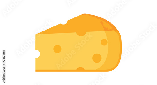 A wedge-shaped graphic illustration of yellow dairy food, riddled with holes of various sizes. Its form is simple, and flat