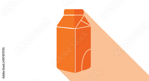 A tall, orange carton with geometric shapes is displayed on a white background. A diagonal peach shadow casts from the object
