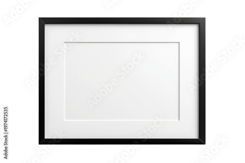 Black picture frame with white passe-partout, displaying an empty blank area for adding images or text, transparent background