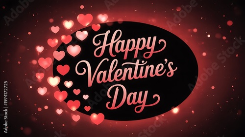 Happy valentines day greeting with red hearts on black background