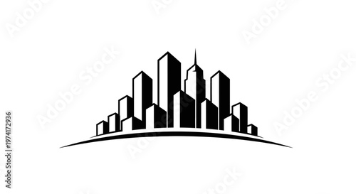 City skyline with tall buildings.