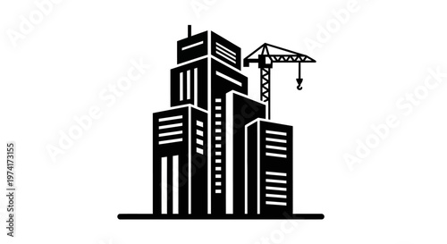 Construction site with crane and buildings.