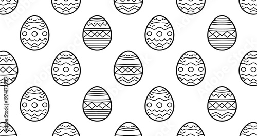 Repeating Easter Egg Ornament Pattern, Seamless Black and White Festive Background