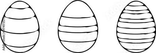 Minimalist Easter Egg Icon Set, Simple Line Art Symbols with Stripe Patterns