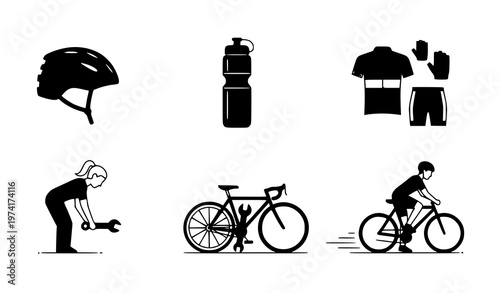 Bicycle preparation ride icon set cycling fitness vector