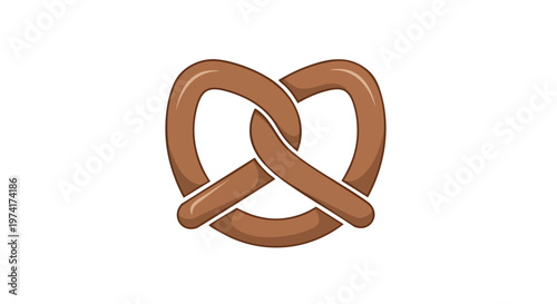 A cartoon pretzel depiction, with a shaded brown appearance on a white background. Features a clear, outlined design, simple shapes, and a glossy accent