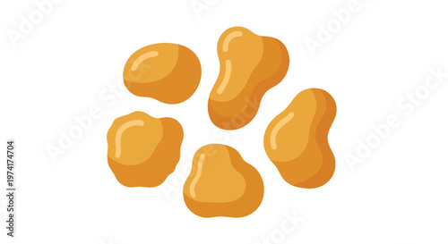 A cluster of five, stylized golden-brown, irregular shapes with subtle shading, arranged against a clean white backdrop