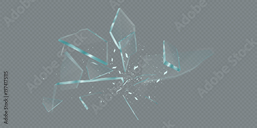Shards of broken glass. Abstract explosion. Realistic vector background.