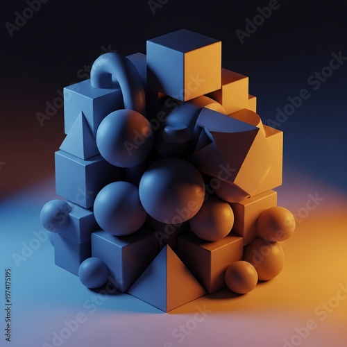 Geometric Shapes Composition with Spheres and Cubes.