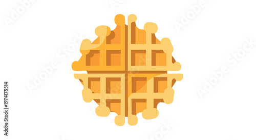 A cartoon-style illustration of a round golden waffle, showing a grid pattern and small rounded shapes extending outward