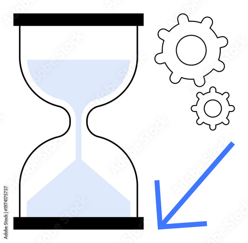 Time tracking, productivity, workflow, efficiency, project management, automation. Hourglass, gear icons and arrow. Time tracking and productivity concepts