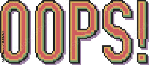 Oops pixel text illustration with colorful retro glitch style layered typography design