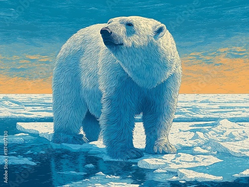 A polar bear standing on melting ice floe revealing the urgent need for conservation in the arctic