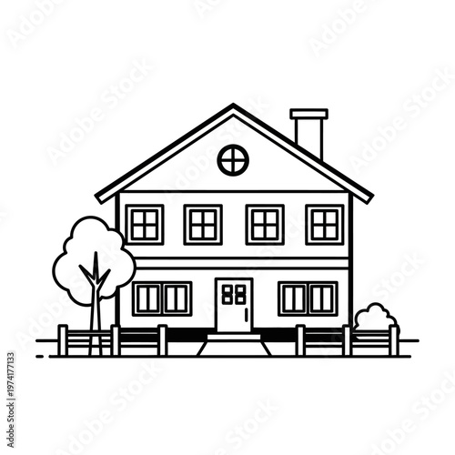 Φωτογραφία House with gable roof and chimney.