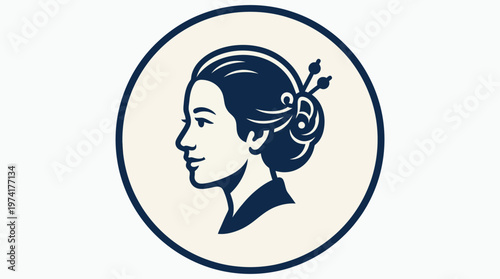 Elegant profile illustration of a woman with traditional Asian hairstyle, designed as a classic cultural icon or sophisticated logo