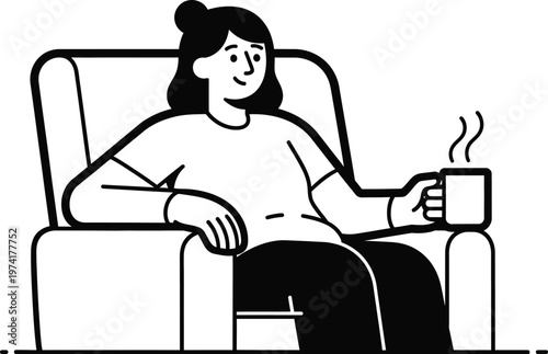 woman relaxing in armchair with hot coffee