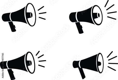 Megaphone icon set, loudspeaker symbol, announcement and advertising vector illustration, business promotion sign, megaphone logo design with sound on ..
