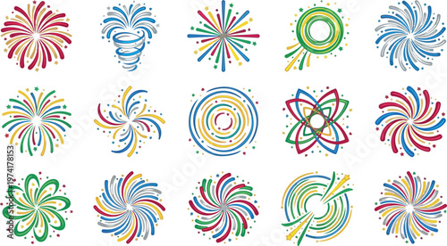 Vibrant Firework Explosions in Various Colors and Patterns