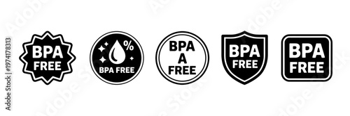 BPA free labels and icons for safe plastic products packaging  various shapes and designs