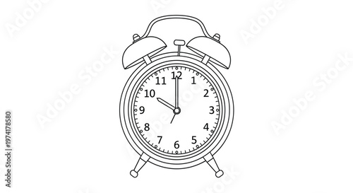 Classic Alarm Clock Vector Line Art Illustration