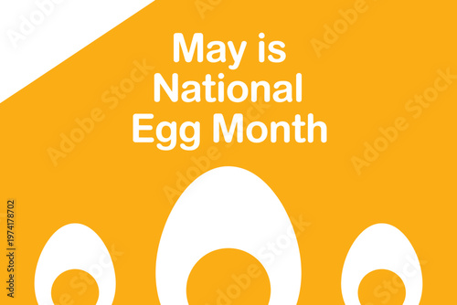 National Egg Month celebration with three white eggs on yellow background