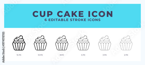 Cupcake icon with different stroke. Vector illustration.
