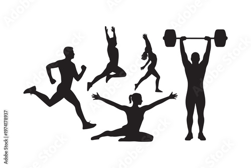 Fitness Silhouettes Set Running Yoga Weightlifting Vector