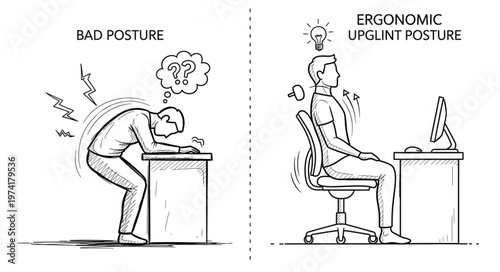 Ergonomic vs Bad Posture Comparison Illustration.