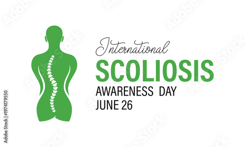 International scoliosis awareness day templates with abstract curved spine graphics and ribbon elements. Scoliosis awareness day is observed every year in June. Banner poster, flyer and background .