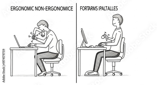 Ergonomic vs Non-Ergonomic Posture Comparison Illustration.