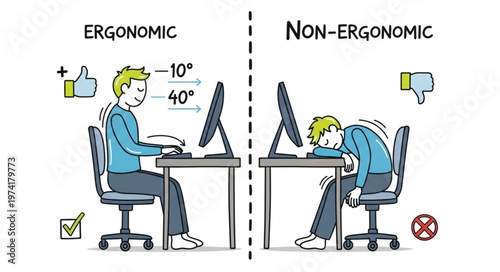 Ergonomic vs Non-Ergonomic Office Setup Comparison.