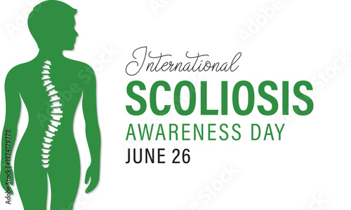 International scoliosis awareness day templates with abstract curved spine graphics and ribbon elements. Scoliosis awareness day is observed every year in June. Banner poster, flyer and background .