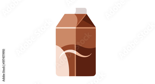 An illustration depicting a symmetrical milk carton. Brown shades, a rounded shape, curved lines, and a lid make up the design on a white background