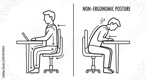 Ergonomic vs Non-Ergonomic Sitting Posture Comparison.
