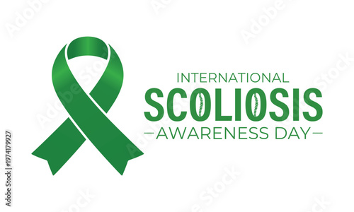 International scoliosis awareness day templates with abstract curved spine graphics and ribbon elements. Scoliosis awareness day is observed every year in June. Banner poster, flyer and background .