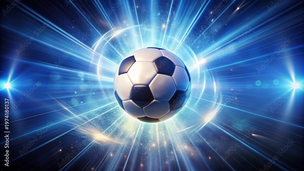Fototapeta premium A Radiant Soccer Ball Exploding with Energy and Light, a Dynamic Composition