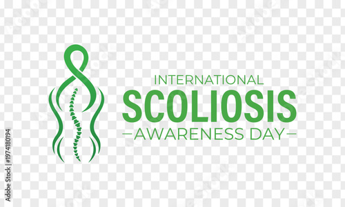 International scoliosis awareness day templates with abstract curved spine graphics and ribbon elements. Scoliosis awareness day is observed every year in June. Banner poster, flyer and background .