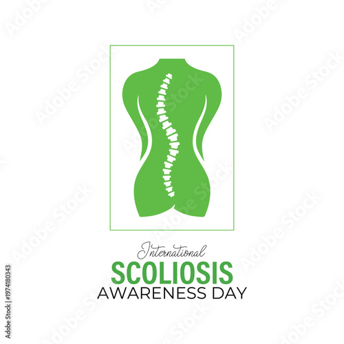 International scoliosis awareness day templates with abstract curved spine graphics and ribbon elements. Scoliosis awareness day is observed every year in June. Banner poster, flyer and background .