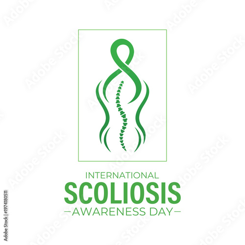 International scoliosis awareness day templates with abstract curved spine graphics and ribbon elements. Scoliosis awareness day is observed every year in June. Banner poster, flyer and background .