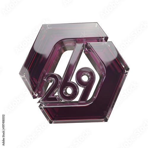 Abstract purple hexagon shape with the number 269 embossed.