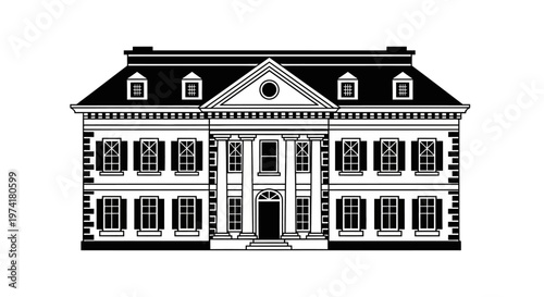 Large house with many windows and shutters.