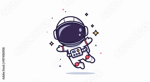 Cute Cartoon Astronaut Floating in Space with Sparkling Stars.