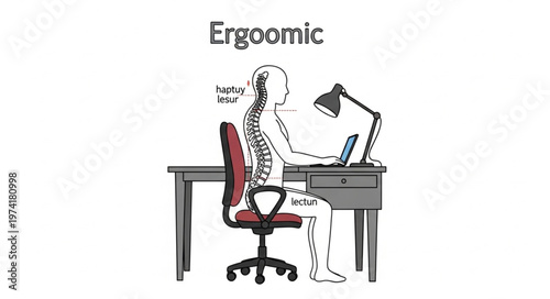 Ergonomic posture illustration showing correct sitting position at a desk.