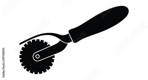 Black silhouette of a pizza cutter tool against a white background silhouette