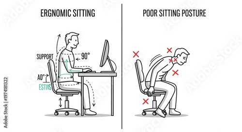 Ergonomic Sitting vs Poor Posture Comparison.